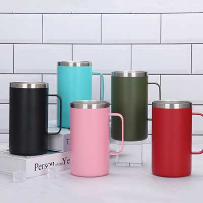 32 oz Straight Skinny Stainless Steel Tumbler with Handle,Double Wall Vacuum Coffee Mug,Beer Cup with Straw and Lid,Keep Hot Cold Drinks Long Time,Travel Mug for Men,Women